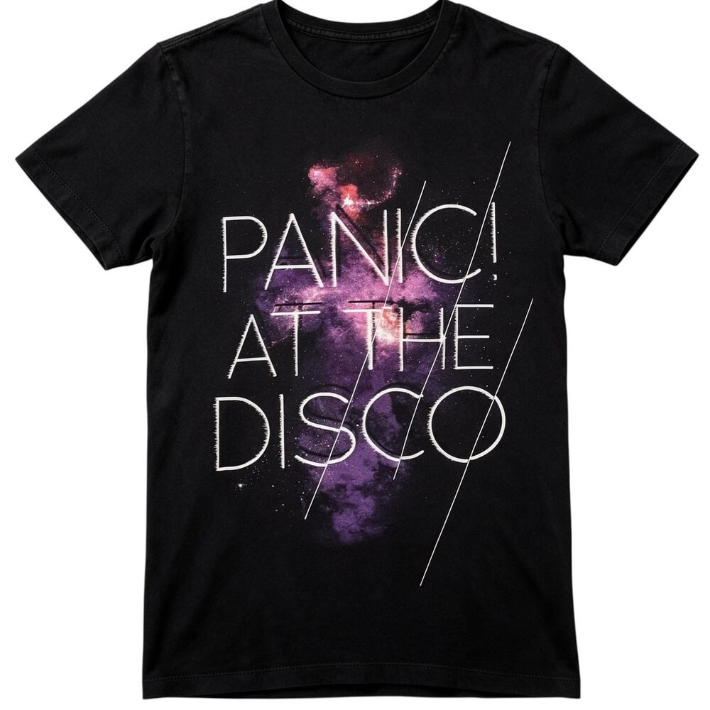 Panic at the Disco PATD Galaxy Nebula Logo Black T-Shirt Mens Small Casual Y2K